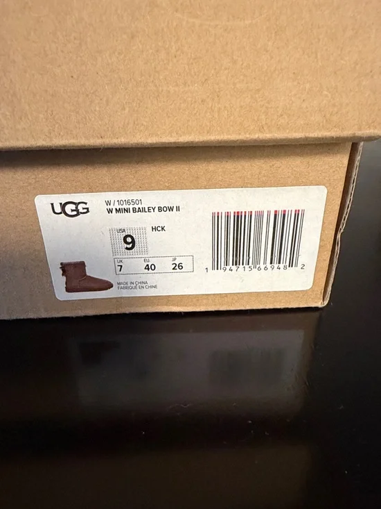 UGG Chestnut Suede Mini Boots with Back Mini Bailey Bow II - Picture 3 of 6